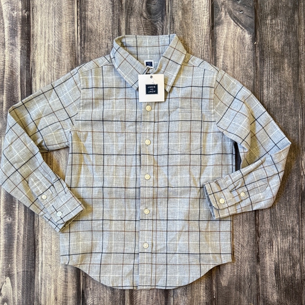 Janie and Jack Gray Plaid Button Down Shirt PERFECT for Fall & School Pics 🍂🍁